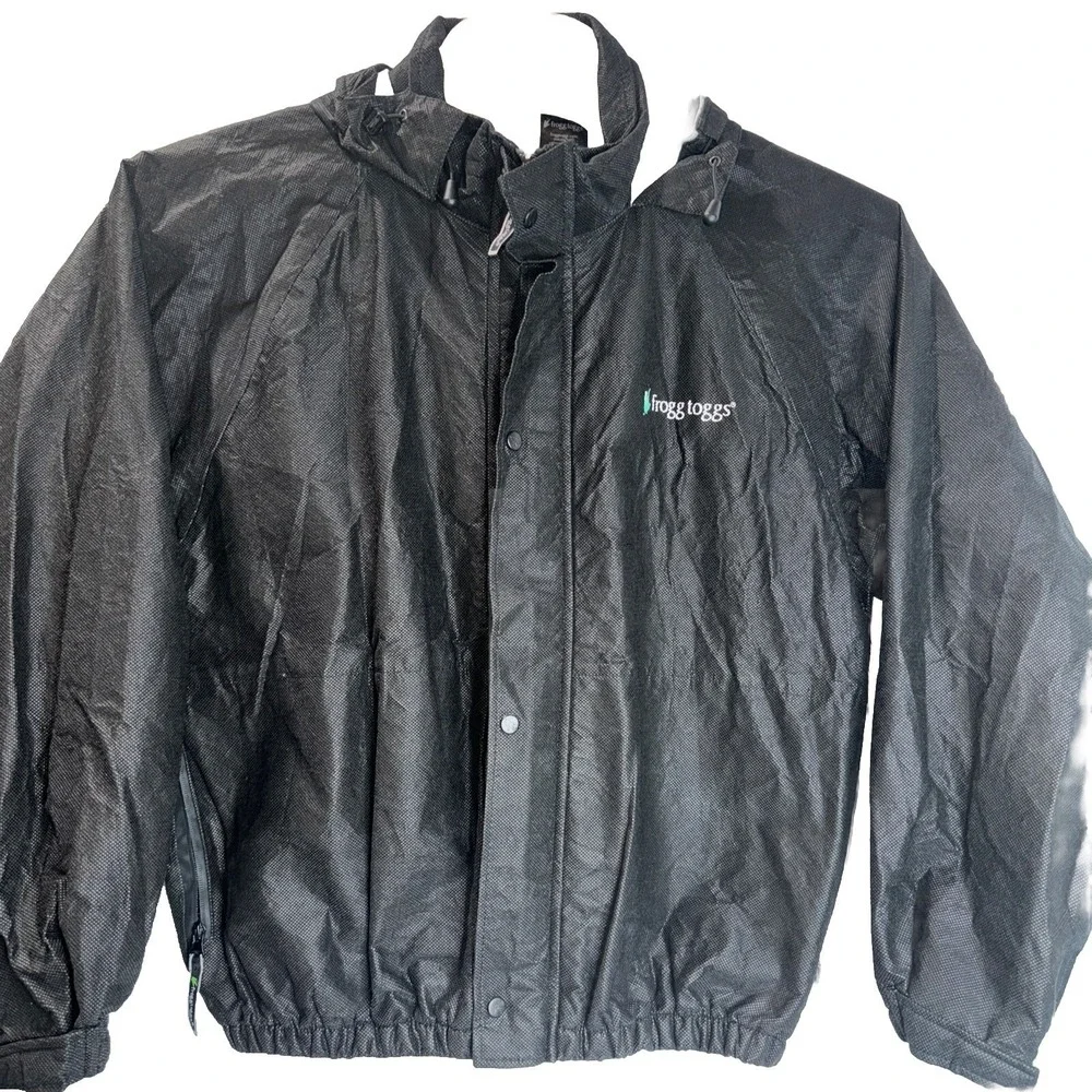 Frogg Toggs Rain Jacket Mens Large Black Waterproof Hooded Lightweight‎ Outdoor